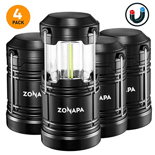 ZONAPA Outdoor LED Lantern w/Magnetic Base (4-Pack) Battery Powered, Portable Camping Light | Ultra-Bright Camp or Emergency Lighting | Indoor, Outdoor Hanging Hook