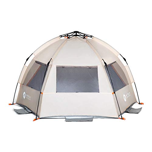 Easthills Outdoors Instant Shader Enhanced Deluxe XL Easy Up 4 Person Beach Tent Sun Shelter UPF 50+ Double Silver Coating with Extended Zippered Porch