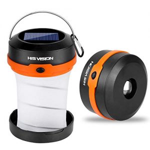 HISVISION Solar Powered LED Camping Lantern, Collapsible Design Solar or USB, Chargeable Emergency Power Bank, Portable 4 Modes Emergency LED Lights for Camping Hiking Fishing Tent