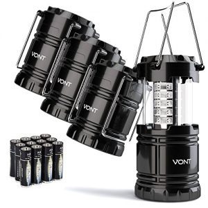 Vont 4 Pack LED Camping Lantern, LED Lantern, Suitable for Survival Kits for Hurricane, Emergency Light, Storm, Outages, Outdoor Portable Lanterns, Black, Collapsible, (Batteries Included)