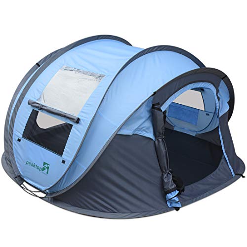 2020 New 3-4 Person Automatic Pop up Camping Tent Blue Waterproof Lightweight Dome Tent Mesh Doors and Windows for Camping Hiking Backpack Beach