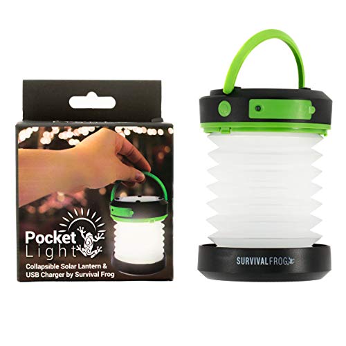 Pocket Light LED Solar Camping Lantern & Collapsible Flashlight with USB Emergency Power Bank Charger Great for Tent Camping, Hiking, Home & Auto by Frog & Co.