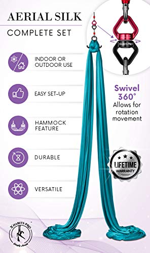 F.Life 11 Yards Aerial Silks Equipment-Low to Medium Stretch Aerial Silk Hardware kit for Acrobatic Dance,Air Yoga Aerial Yoga Hammock 10 Meters Long 