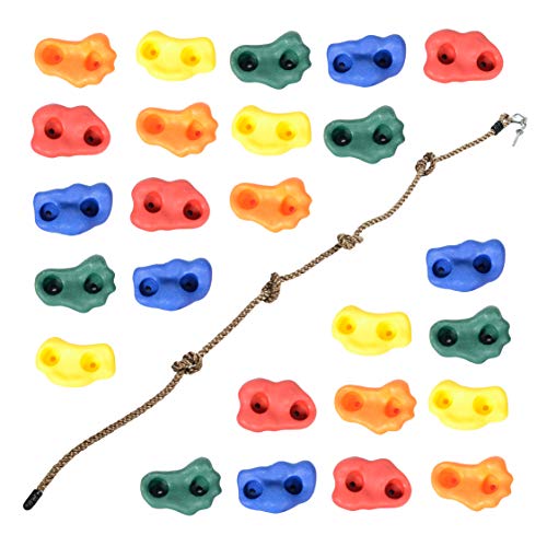 Milliard DIY Rock Climbing Holds Set with 8 Foot Knotted Rope (25 Pc. Kit) Kids Indoor and Outdoor Play Set Use, Includes Mounting Screws and Hooks.