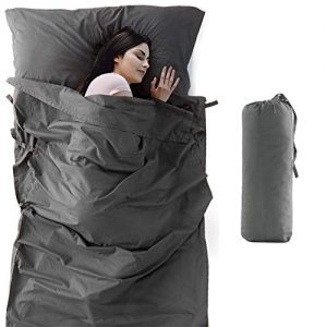 Bedsure Sleeping Bag Liner - 100% Cotton Sleep Sacks Adults - Camping Sheets Travel Sheets with Full Length Zipper - Twin Size (43.3" x 82.7"), Grey