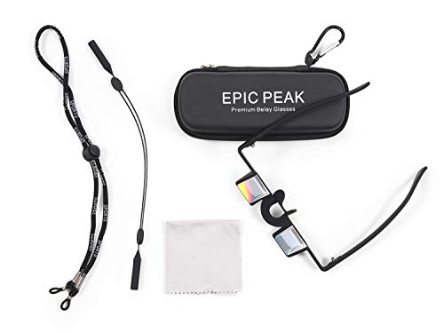 Epic Peak Belaying Glasses - Lightweight Premium Belay Goggles with Decal - Vertical Vision Rock Climbing Essentials to Prevent Belayer's Neck - 2 Adjustable Straps, Cloth, Eyewear Case and Carabiner
