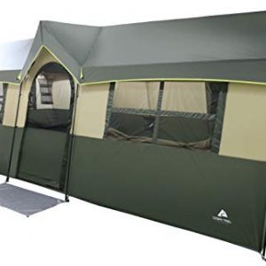 Spacious and Comfortable Ozark Trail Hazel Creek 12 Person Cabin Tent,with Two Closets with Hanging Organizers,Room Dividers,Mud Mat,E-Port and Rolling Storage Duffel for Convenience,Green