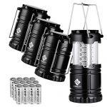 Etekcity 4 Pack LED Camping Lantern Portable Flashlight with 12 AA Batteries - Survival Kit for Emergency, Hurricane, Power Outage (Black, Collapsible) (CL10)