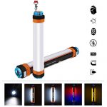 Dee Banna Portable Led Camping Lantern, Rechargeable Multifuctional Camping Light, 6 Lighting Modes Bright Flashlights with USB Power Bank Warning Light Safety Hammer Waterproof for Hiking [1 Pack]
