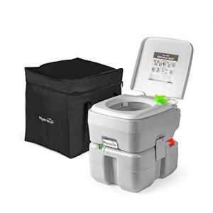 Alpcour Portable Toilet - Compact Indoor & Outdoor Commode w/Travel Bag for Camping, RV, Boat & More - Piston Pump Flush, 5.3 Gallon Waste Tank, Built-In Pour Spout & Washing Sprayer for Easy Cleaning