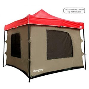 Camping Tent attaches to any 10'x10' Easy Up Pop Up Canopy Tent with 4 Walls, PVC Floor, 2 Doors and 4 Windows - solid Roof - Standing Tent - Family Room Tent - TENT FRAME AND CANOPY NOT INCLUDED