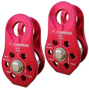 CARAPEAK 2 Pack Heavy Duty Small 22kN Climbing Pulley with Stainless Steel Ball Bearing for 1/4 to 1/2 inches Rope