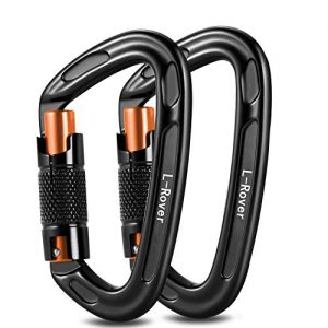L-Rover Ultra Sturdy Twist Lock Climbing Carabiner Clips, Auto Locking and Heavy Duty Caribeaners, x2/24kN/5400-pound Rating for Hammocks, Rappelling,Working Safely at Height,Camping,Large Size