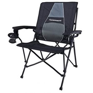 STRONGBACK Elite Folding Camping Lawn Lounge Chair Heavy Duty Camp Outdoor Seat with Lumbar Support and Portable Carry Bag