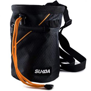 Sukoa Chalk Bag for Rock Climbing - Bouldering Chalk Bag Bucket with Quick-Clip Belt and 2 Large Zippered Pockets - Rock Climbing Gear Equipment