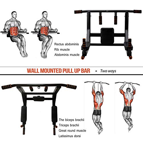 Newan Pull Up Bar Wall Mounted Chin Up Bar Multi-Grip Full Body Strength Training Workout Dip Bar,Power Tower Set Support to 440Lbs 
