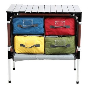 PORTAL Multifunctional Folding Camp Table Aluminum Lightweight Picnic Organizer with Large Zippered Compartment Contains Four Cooler Storage Bags for BBQ, Party, Camping, Kitchen