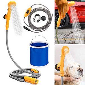 Winning Outdoor Camping Shower Handheld Showers with Water Pump Plug and Folding Bucket into 12v Cigarette Adapter for Travel Camping Hiking Garden Pet