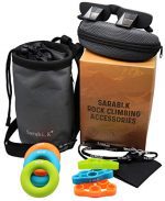 Sarabi.K Rock Climbing Accessories Set: 6pc Hand Grip Strengthener Set + Climbing Chalk Bag with Drawstring + Belay Glasses with Neck String, Cleaning Cloth and Case