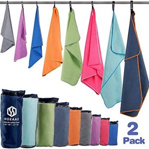 HOEAAS Microfiber Sport Travel Towel Set-(Size:S, M, L, XL, XXL)- Quick Dry, Super Absorbent, Ultra Compact Towel-Fit for Beach Yoga Golf Gym Camping Backpacking Hiking +Hand Towel & Carry Pouch