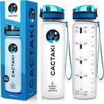 Cactaki 32oz Water Bottle with Time Marker, BPA Free Water Bottle, Non-Toxic, Leakproof, Durable, for Fitness and Outdoor Enthusiasts