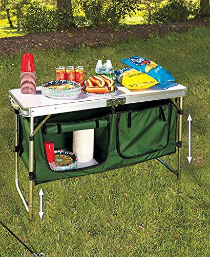 The Lakeside Collection Portable Outdoor Camping Kitchen Table with Storage