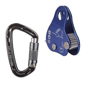 Outdoor Climbing Mountaineering Gear Aluminum Rope Grab and 24KN Self Locking Carabiner