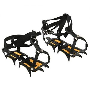 Amarine Made Anti-Slip Ice Crampons Mountaineering Cleats for Men,Women,10 Teeth Stainless Steel Snow Grips Crampons Traction Spikes for Hiking Climbing Fishing Jogging