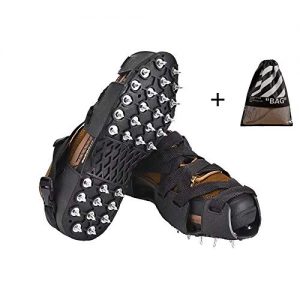 Ice Cleats Cover Crampons Traction Snow Grips with 32 Spikes for Hiking Boots, Shoes, Mountain Climbing, Fishing, Walking on Gravel, Hillside Trail, Snow and Ice with Storage Bag.(Free Size:8-13 )