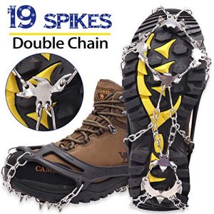 Marwey Crampons Ice Snow Grips Traction Cleats Shoes Grips with 19 Spikes for Womens Mens Kids Boots Shoes Safe Protect Lightweight Crampons, Hiking, Walking, Climbing, Mountaineering on Ice and Snow