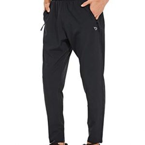 BALEAF Men's Woven Tapered Running Pants Lightweight Sun Protection UPF 50+ Zipper Pockets