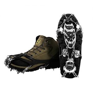 YOMYM Ice Crampons, Ice Cleats 19 Teeth Stainless Steel Chain Anti-Slip Snow Grips with 2 Straps Shoe Spikes Crampons for Winter Walking Ski Ice Climbing Mountain Boots