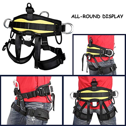Black Eleven Guns Adjustable Thickness Climbing Harness Half Body Harnesses for Fire Rescuing Caving Rock Climbing Rappelling Tree Protect Waist Safety Belts 