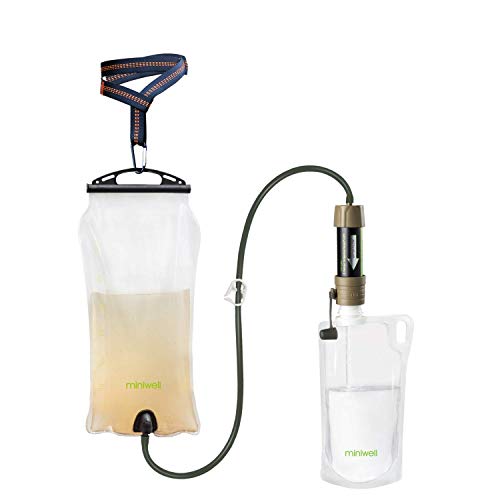 miniwell Gravity Water Filter Straw Ultralight Versatile Hiker Water Filter Optional Accessories. TUV Proven Emergency Kit Hurricane Storm Supplies. (Water Filter with Water Reservoir)