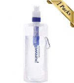 Collapsible Water Filter Canteens for Hiking, Water Bag/Bottle with Filter, Squeeze Water through a Filter, Lightweight, BPA Free, Leak Proof, Emergency Preparedness (White)