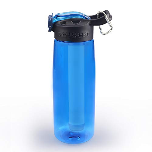 SimPure Water Filter Bottle, Emergency Water Purifier with 4-Stage Integrated Filter Straw for Travel, Camping, Hiking, Backpacking, BPA Free