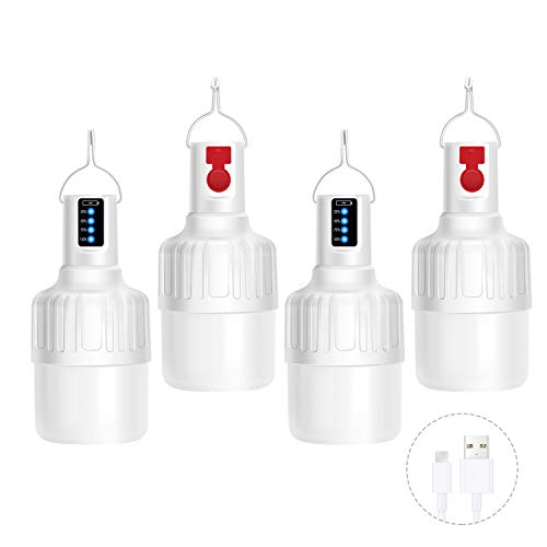 Rechargeable Camping Lantern [4 Pack] - WdtPro Portable LED Camping Lanterns with Hanging Hooks, 3 Modes, Waterproof Camping Lights for Camping, Emergency, Hurricane, Power Outage
