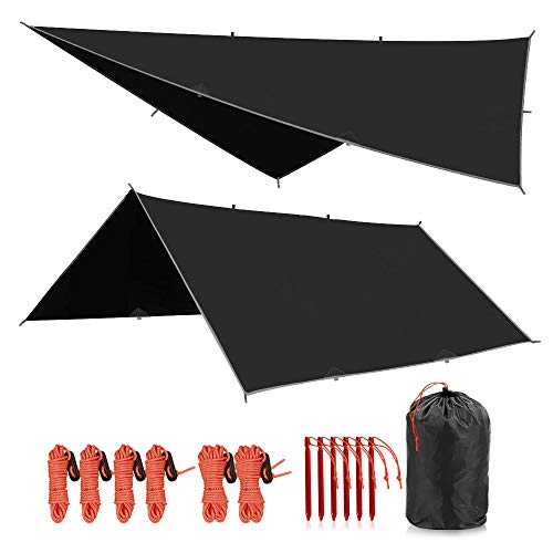 REDCAMP Hammock Rain Fly Waterproof and Lightweight, 12ft Tent Tarp for Camping Backpacking Hiking, Black
