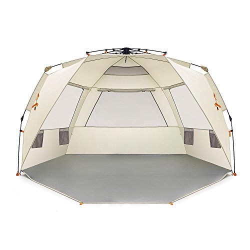 Easthills Outdoors Instant Shader Deluxe XL Easy Up 4 Person Beach Tent Sun Shelter - Extended Zippered Porch Included
