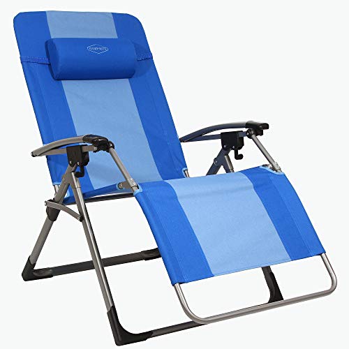 Kamp-Rite KAMPAC186 Outdoor Furniture Camping Beach Patio Sports Oversized Anti Gravity Folding Reclining Chair, Blue