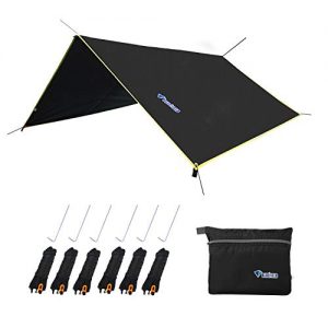 LLY Lightweight Hammock Sun/Rain Tarp Shelter Shade Tent Tarp 10.6ft with Stakes and Ropes for Camping Backpacking Fishing (94" x 86" Black)