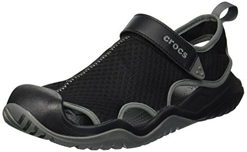 crocs Men's Swiftwater Mesh Deck Sandal Sport, Black, 13 M US