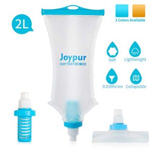 Joypur Portable Water Filter Camping 2-Stage Integrated Collapsible Filtered Water Bottle for Endurance Sports, Hiking and Backpacking, 2.0L Blue