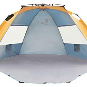 LINKE Beach Tent Sun Shelter, 4 Person Easy Setup Camping Sun Shade Canopy with Carry Bag, XL Size, Orange&Blue