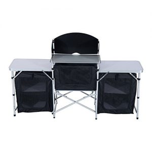 Outsunny 6' Aluminum Portable Fold-Up Camping Kitchen with Windscreen and 5 Enclosed Cupboards