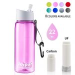 joypur Water Filter Bottle, BPA Free Water Purifier with 4-Stage Intergrated Filter Straw for Camping, Hiking, Travel Abroad, Emergency, Backpacking, Survival with Replaceable Filter, Pink (1pack)