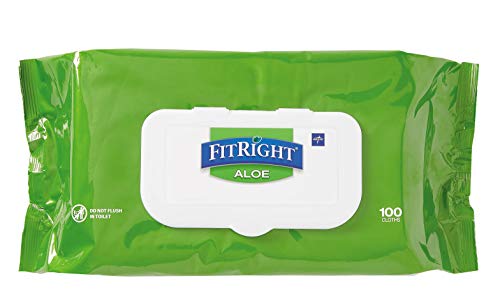 FitRight Aloe Personal Cleansing Cloth Wipes, Unscented, 8 x 12 inch Adult Large Incontinence Wipes, 100 count, pack of 6