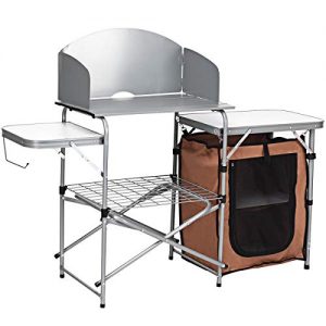 Giantex Folding Grill Table with Storage Lower Shelf and Windscreen Aluminum Folding Cook Station Quick Set-up and Lightweight for BBQ, Party, Camping, Picnics, Backyards and Tailgating, BBQ Table