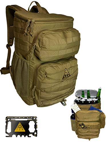 T.O.M Horizons Cooler Backpack, Tactical, Insulated. Heavy Duty, Extra Large for Hiking, Camping, Day Trips, Beach. Bonus, Credit Card Multi Tool Included