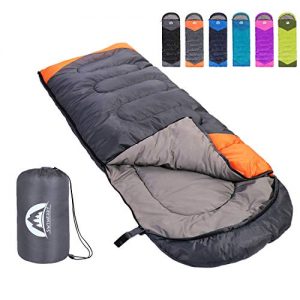 Sleeping Bag 3 Season Warm and Cool Weather - Summer, Spring, Fall, Lightweight,Waterproof Indoor and Outdoor Use for Kids, Teens and Adults for Hiking,Backpacking and Camping (Grey Orange, Single)